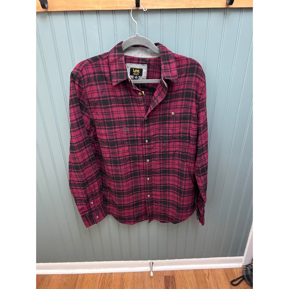 Lee Mens Regular Fit Plaid Flannel Shirt Cabernet Black LM33LW036 NWT M‎